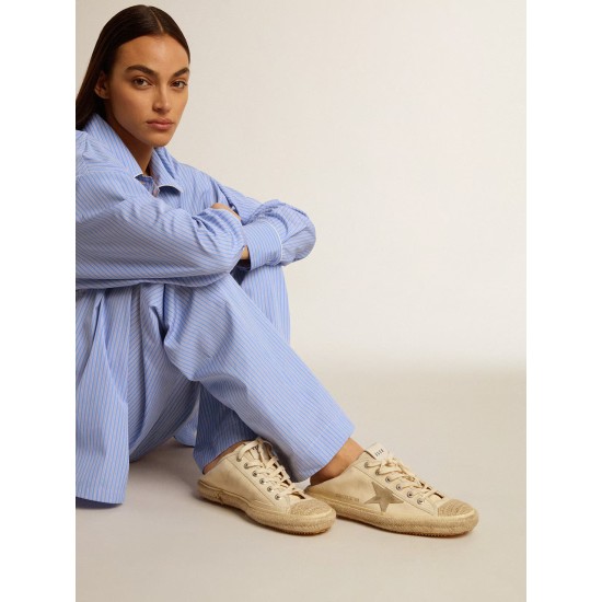 Women's V-Star Sabot in canvas with beige suede star