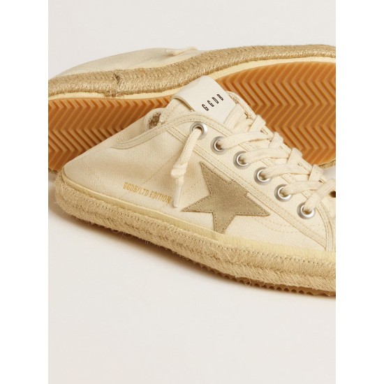 Women's V-Star Sabot in canvas with beige suede star