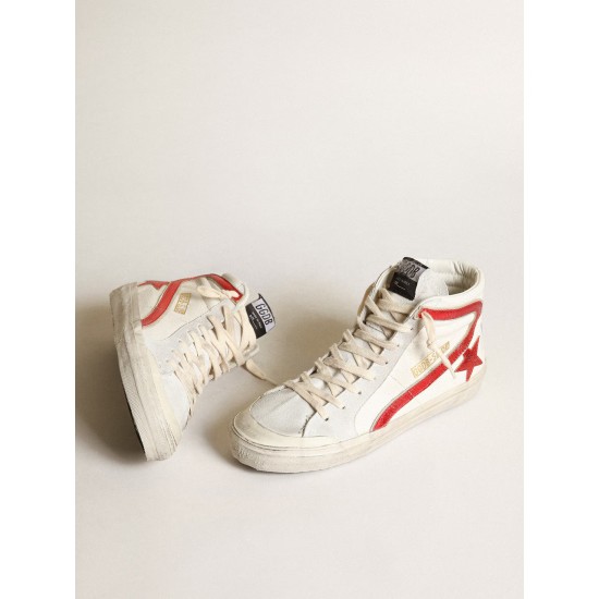 Slide with a red laminated leather star and flash