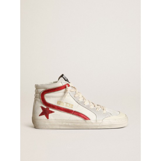 Slide with a red laminated leather star and flash