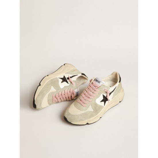 Running Sole with gray suede inserts and black glitter star