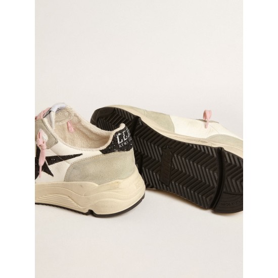 Running Sole with gray suede inserts and black glitter star