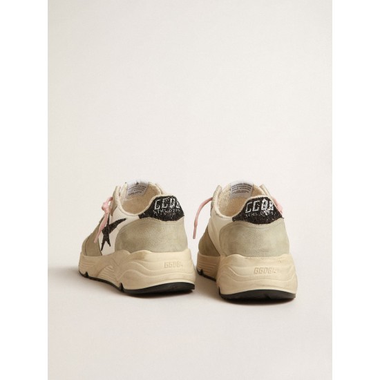 Running Sole with gray suede inserts and black glitter star