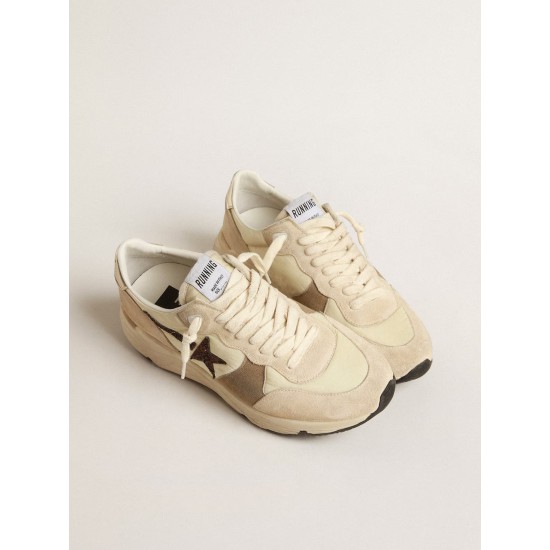 Running Sole LTD in cream nylon and suede with a glitter star