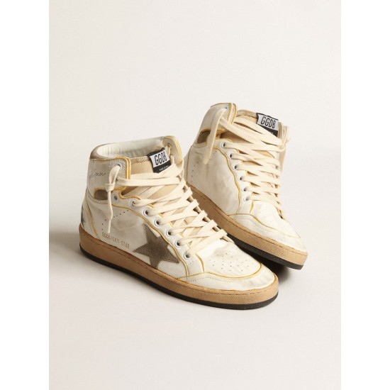 Women’s Sky-Star in white nappa leather with dove-gray suede star