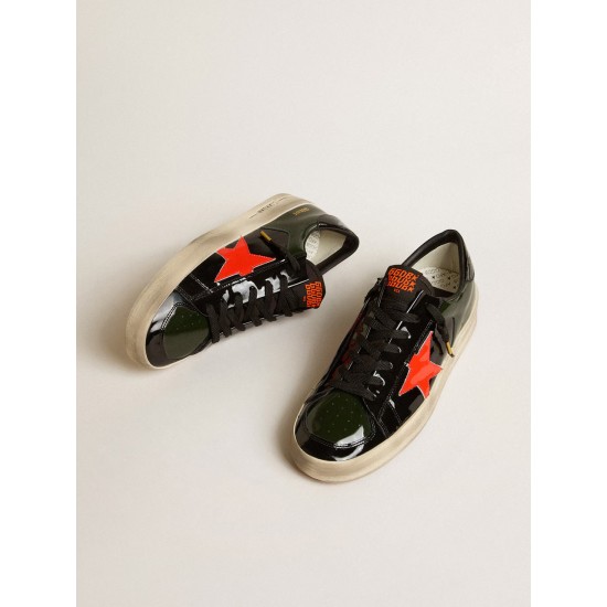 Women's Stardan LAB in black and green patent leather with orange star