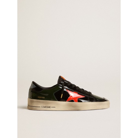 Women's Stardan LAB in black and green patent leather with orange star