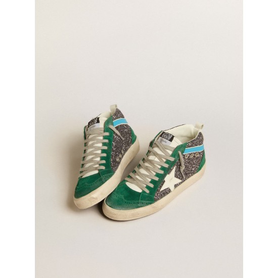 Mid Star in anthracite glitter with leather star and light blue flash