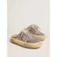 Women's Space-Star Sabot in silver glitter and shearling lining