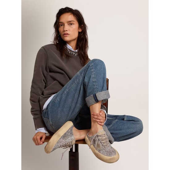 Women's Space-Star Sabot in silver glitter and shearling lining