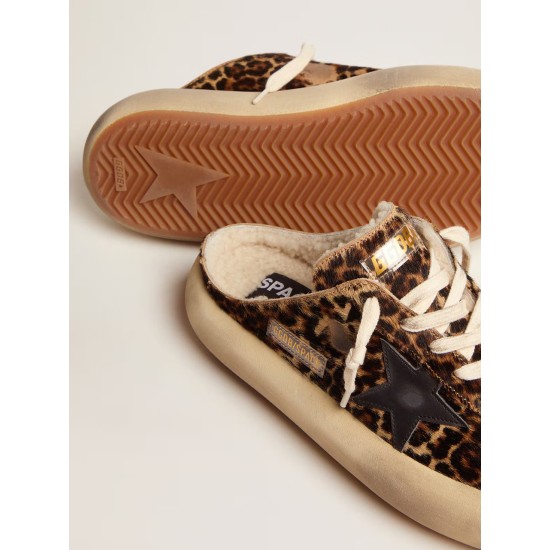 Women's Space-Star Sabot in animal print pony skin and shearling lining