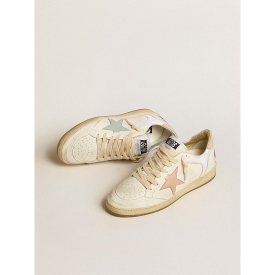 Ball Star in nylon and leather with pink and light blue star and beige heel tab