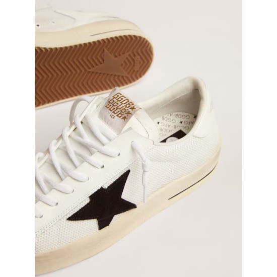 Stardan with white leather and mesh inserts and black suede star