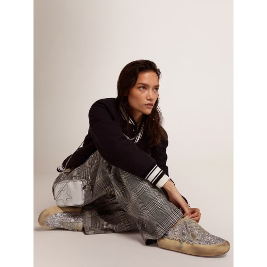 Women's Space-Star shoes in silver glitter with shearling lining