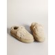 Women’s Space-Star shoes in beige shearling with white leather star and metallic leather heel tab