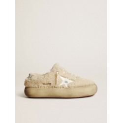 Women’s Space-Star shoes in beige shearling with white leather star and metallic leather heel tab
