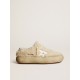 Women’s Space-Star shoes in beige shearling with white leather star and metallic leather heel tab