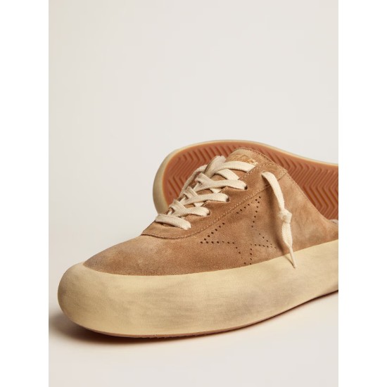 Women's Space-Star Sabot shoes in tobacco-colored suede with shearling lining