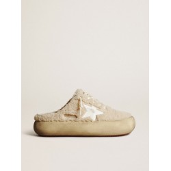 Women’s Space-Star Sabots in beige shearling with white leather star