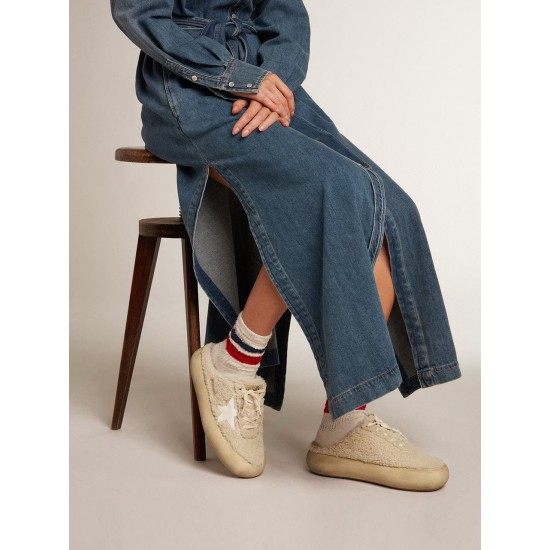 Women’s Space-Star Sabots in beige shearling with white leather star