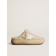 Women’s Space-Star Sabots in beige shearling with white leather star