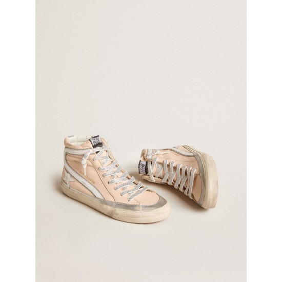 Slide LTD in pink nappa leather with white star and Swarovski inserts