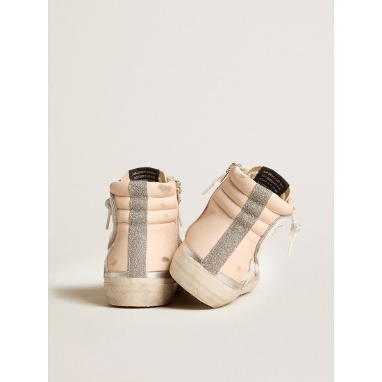 Slide LTD in pink nappa leather with white star and Swarovski inserts