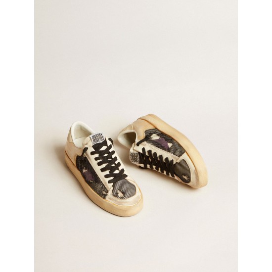 Women's Stardan LAB in ecru nappa and mesh with purple leather star