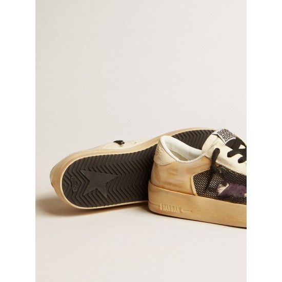 Women's Stardan LAB in ecru nappa and mesh with purple leather star