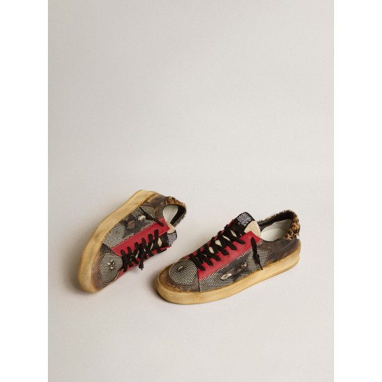 Women's Stardan LAB in mesh with black leather inserts and leopard heel tab