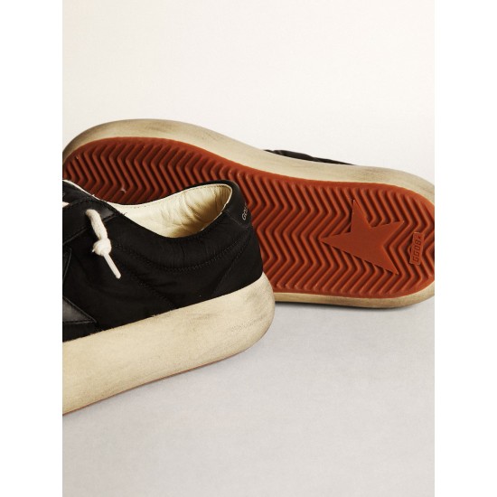Space-Star shoes in black nylon with black leather star and heel tab