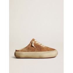 Women's Space-Star Sabot in tobacco-colored suede with perforated star