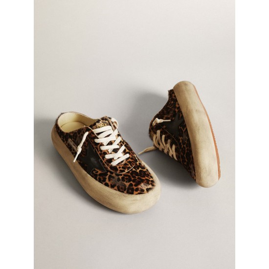 Women's Space-Star Sabot in leopard print pony skin with black star