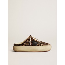 Women's Space-Star Sabot in leopard print pony skin with black star