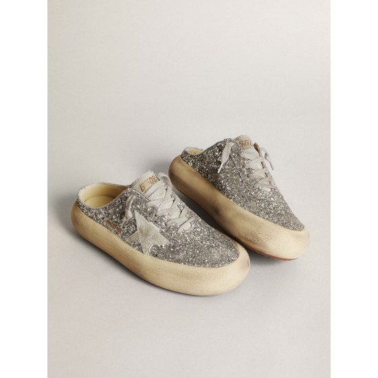 Women's Space-Star Sabot in glitter with ice-gray star and tab