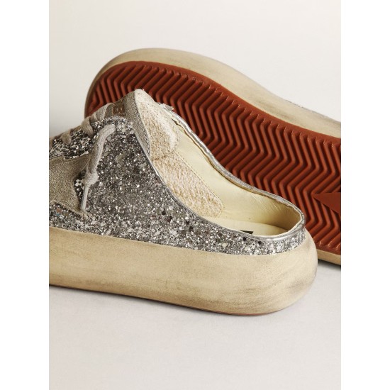 Women's Space-Star Sabot in glitter with ice-gray star and tab