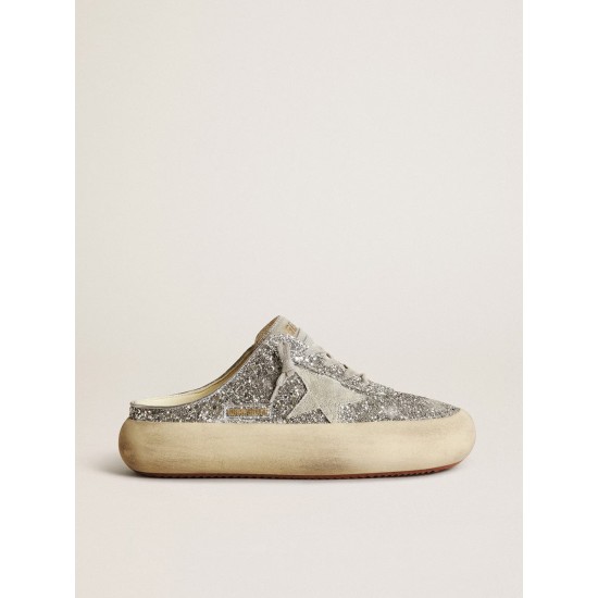 Women's Space-Star Sabot in glitter with ice-gray star and tab