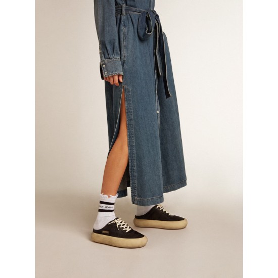 Women's Space-Star Sabots in black nylon with black leather star