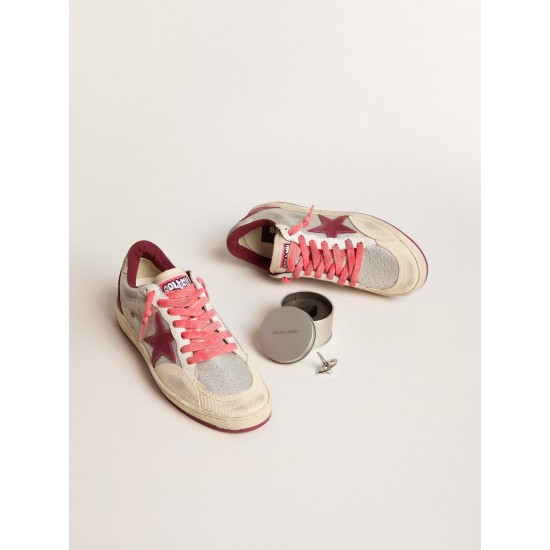 Women’s Ball Star Pro in silver crackle leather with burgundy star