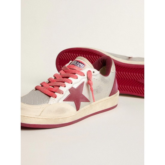 Women’s Ball Star Pro in silver crackle leather with burgundy star