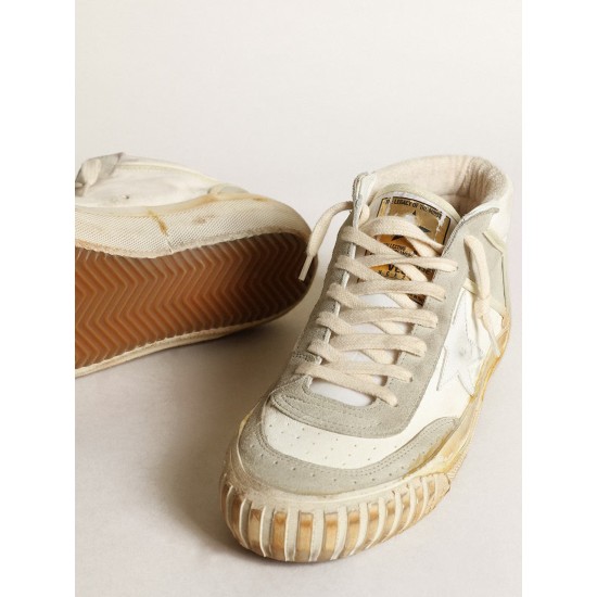 Women’s Mid Star sneakers with ice-gray suede inserts and white leather star