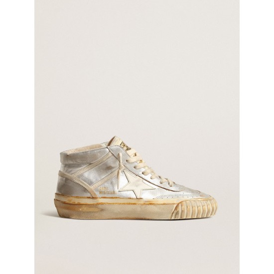 Women’s Mid Star in silver metallic leather with ivory star