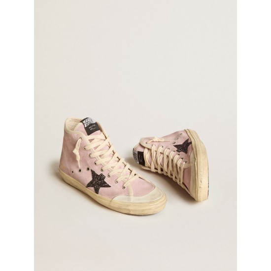 Francy Penstar in pink suede with gray glitter star