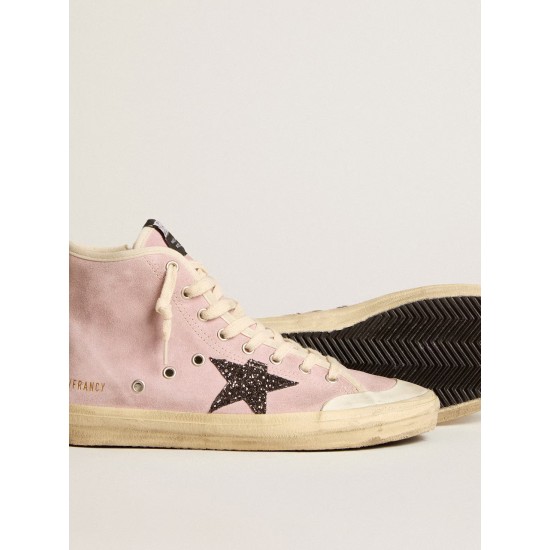 Francy Penstar in pink suede with gray glitter star