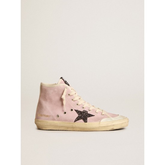 Francy Penstar in pink suede with gray glitter star