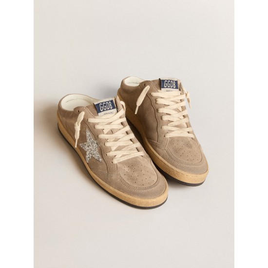 Ball Star Sabots in dove-gray suede with silver glitter star