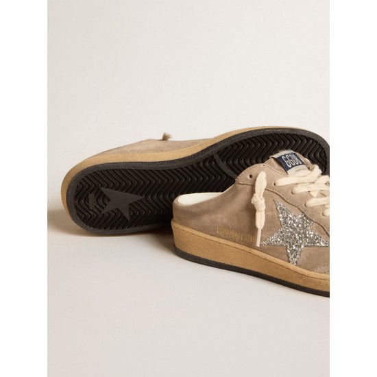 Ball Star Sabots in dove-gray suede with silver glitter star
