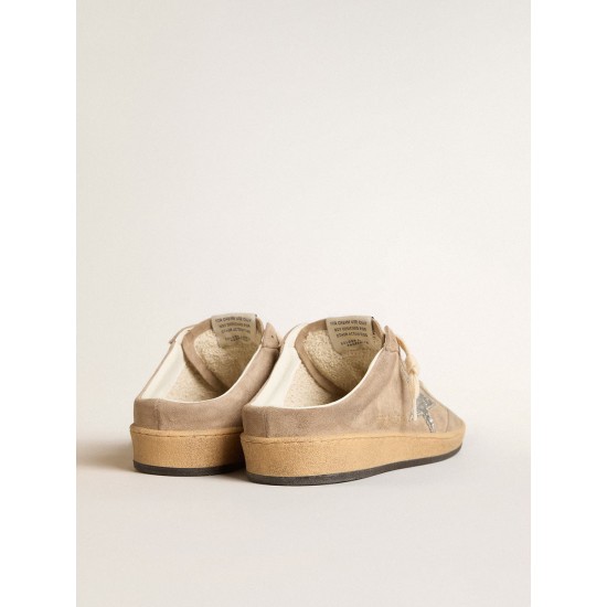 Ball Star Sabots in dove-gray suede with silver glitter star