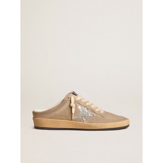 Ball Star Sabots in dove-gray suede with silver glitter star