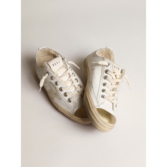 V-Star sneakers with leather star and beige shearling lining